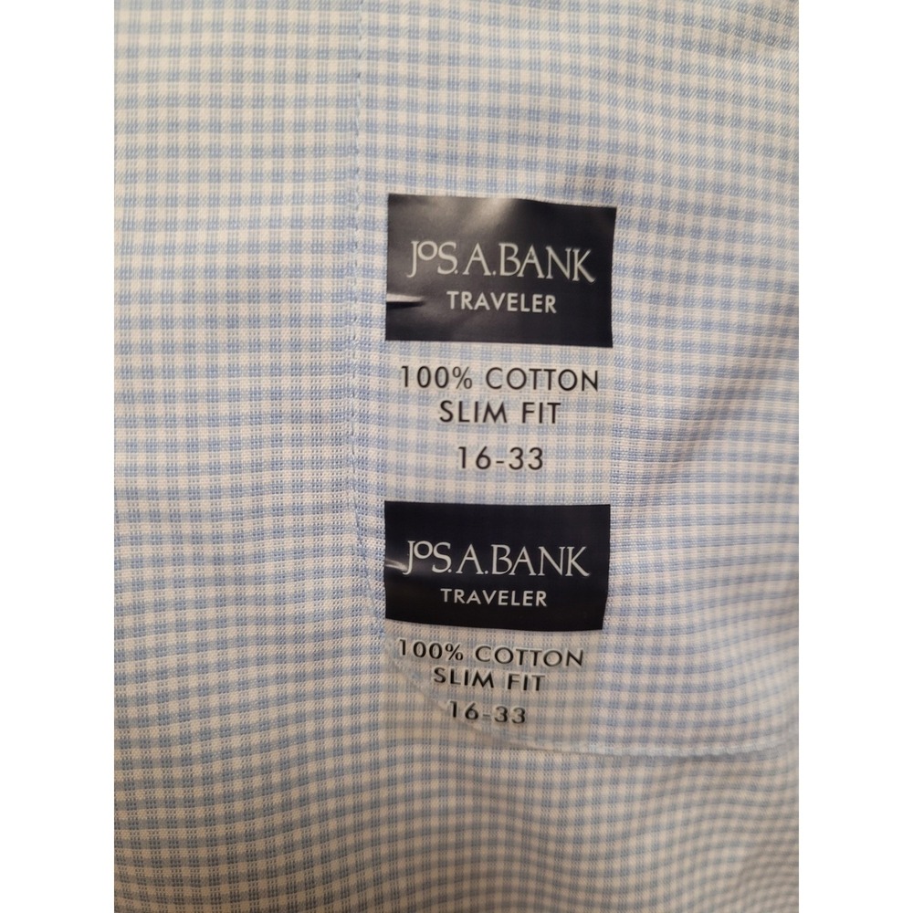Jos A Bank Traveler Slim Fit Mens Dress Shirt Blue NWT Gingham 16 33 100% Cotton - Picture 6 of 6
